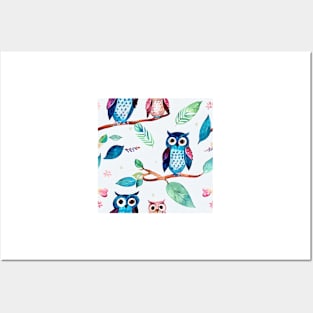 Watercolor owl pattern Posters and Art